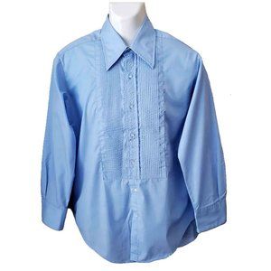 Vintage After Six Tuxedo Shirt Blue Embroidered 1970s Men's 16 X 32